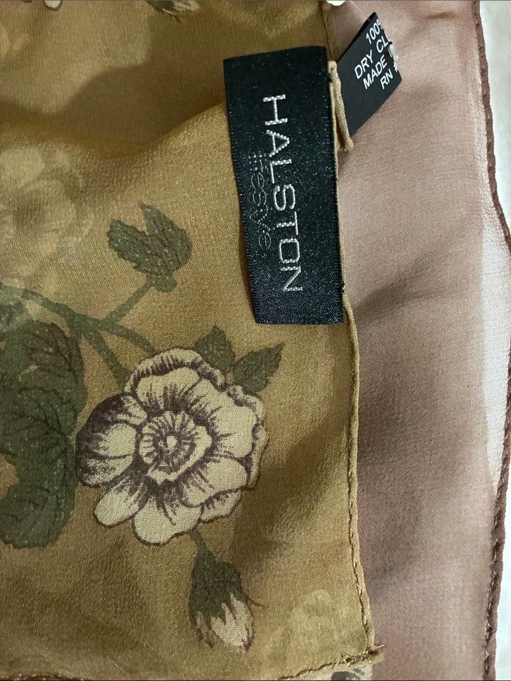 Vintage Halston Sheer Floral Square Scarf